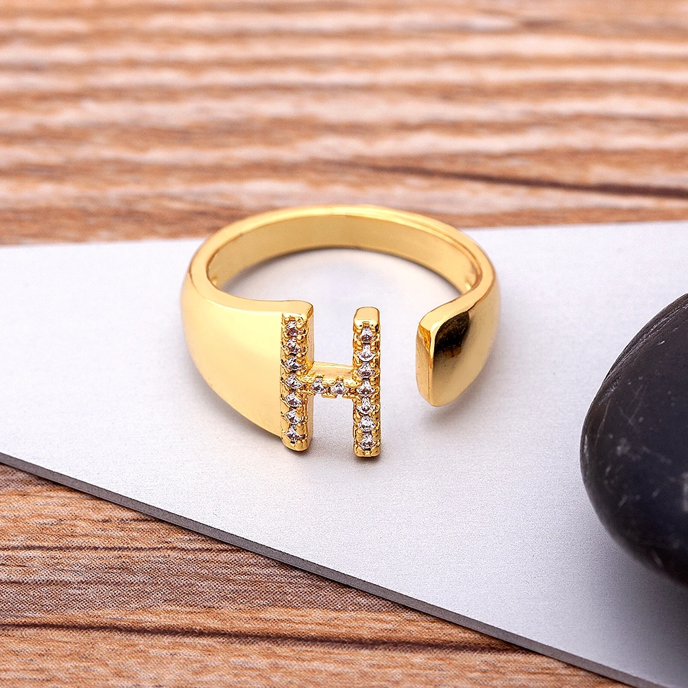 Chunky Wide Hollow A-Z Letter Adjustable Opening Ring Initials Name Alphabet Female Party Wedding Jewelry wedding rings womens ring finger rings jewelry rings ring jewelry