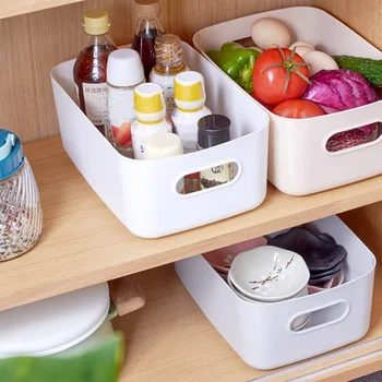 

Plastic Storage Basket Desktop Snack Debris Sorting Box Container with Handle Swabs-Holder Bathroom Storage Box