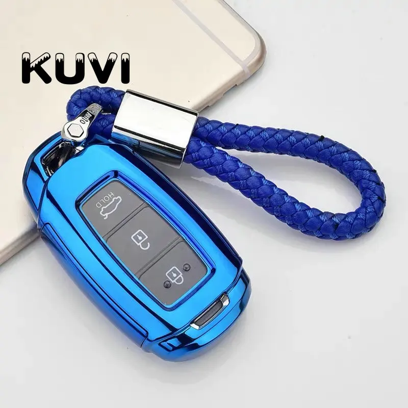 Чехол для ключей из ТПУ чехол для ключей чехол для hyundai i30 Ix35 KONA Encino Solaris Azera Grandeur Ig Accent Santa Fe Palisade - Название цвета: blue with keychain