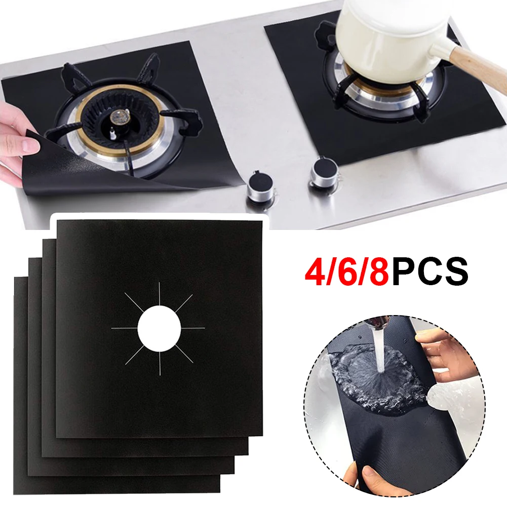 4pc/6pc/8pc With Gas Burner Cover, Nonstick Boiler Burner Lining Kitchen Gas Stove Protector