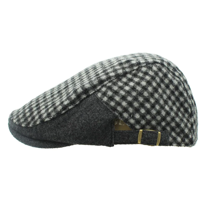

Hemp material black and white checkered beret men male short eaves couple berets hat simple cap