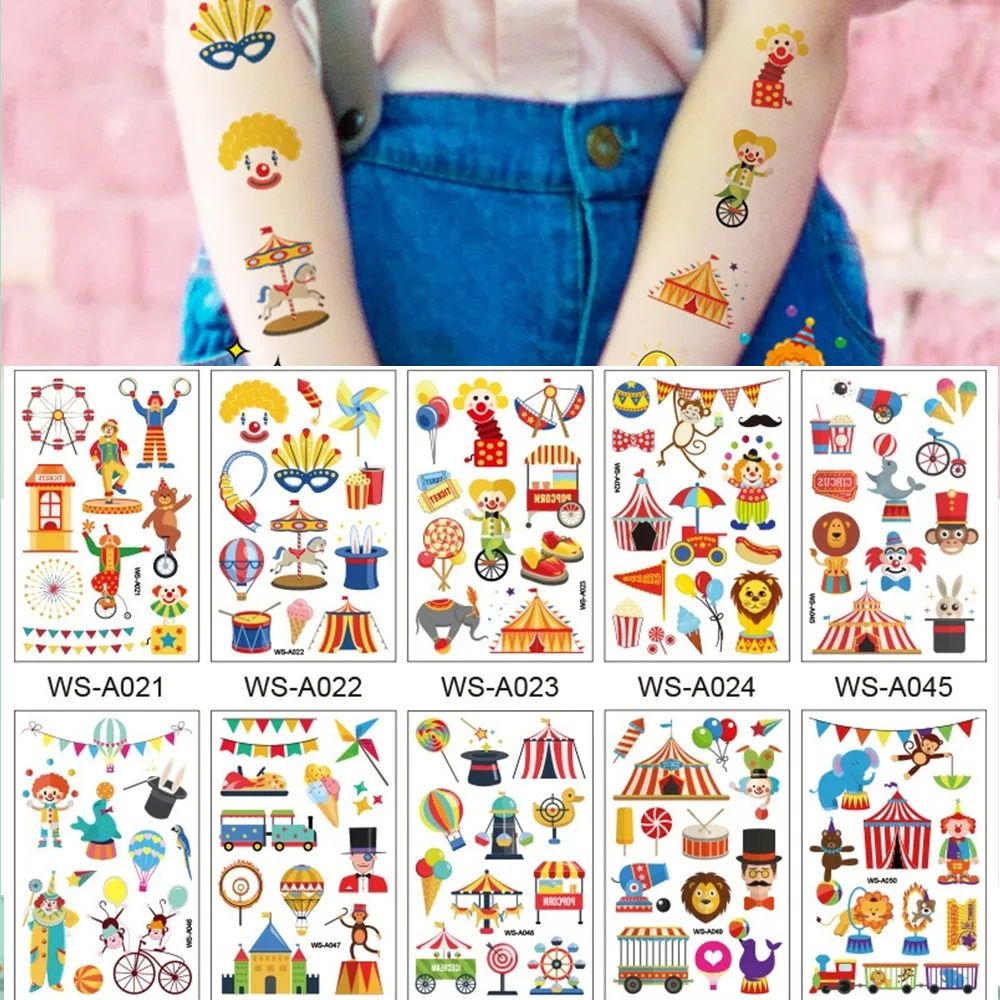 10 Kinds Circus Troup Tattoos Waterproof Disposable Face Makeup