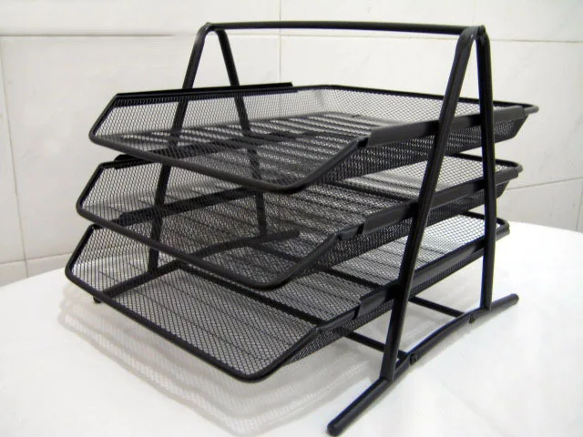 

Office Supplies Desktop A4 Wire Mesh Metal Iron Art Three Layer File Tray Storage File Holder Stationery Wholesale