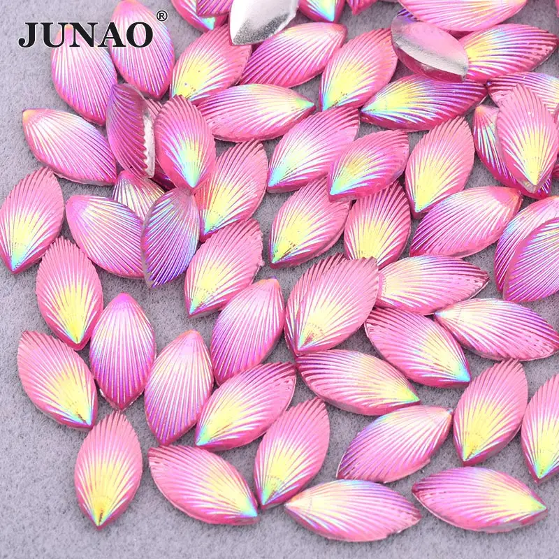 JUNAO 7x15 мм розовые AB Стразы «лошадиный глаз» аппликация с плоской задней частью из смолы, драгоценные камни, украшение из кристаллов, не исправляющие стразы, бусины для рукоделия - Цвет: 7x15mm Pink AB