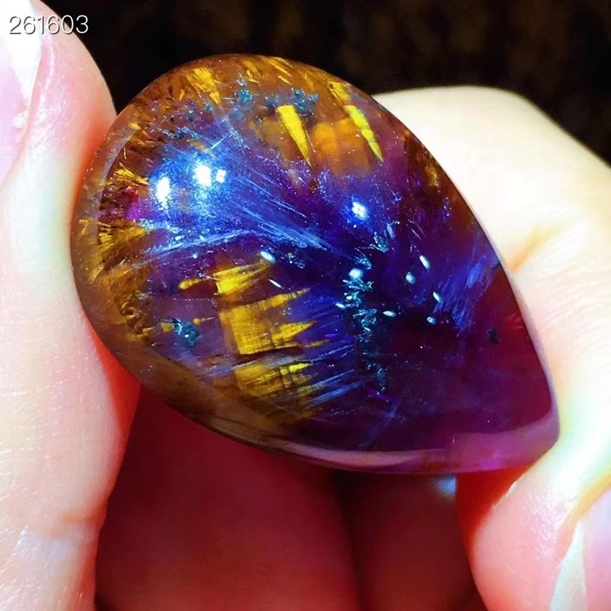 Натуральный какоксенит фиолетовый рутилированный красный кулон в форме капли