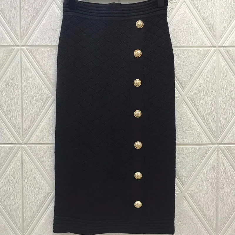 

Elegant Midi Pencil Skirts High Waist Stretch Knitted Skirt Women Winter Thick Warm Split Pleated Skirt