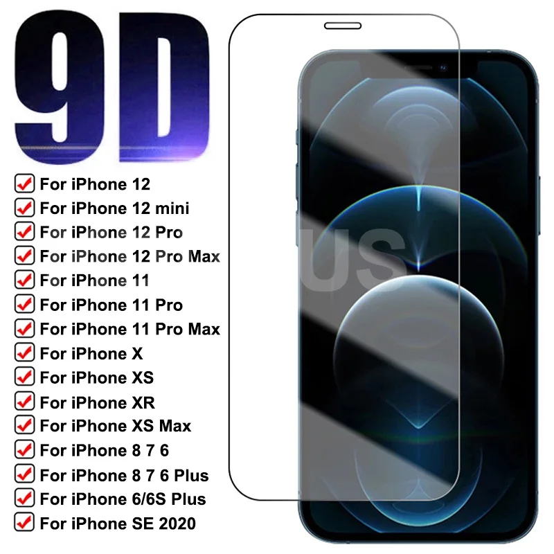 9D Curved Edge Tempered Glass For iPhone SE 2020 6 6S 7 8 Plus Full Cover Glass on iPhone 11 Pro XS Max X XR Screen Protector
