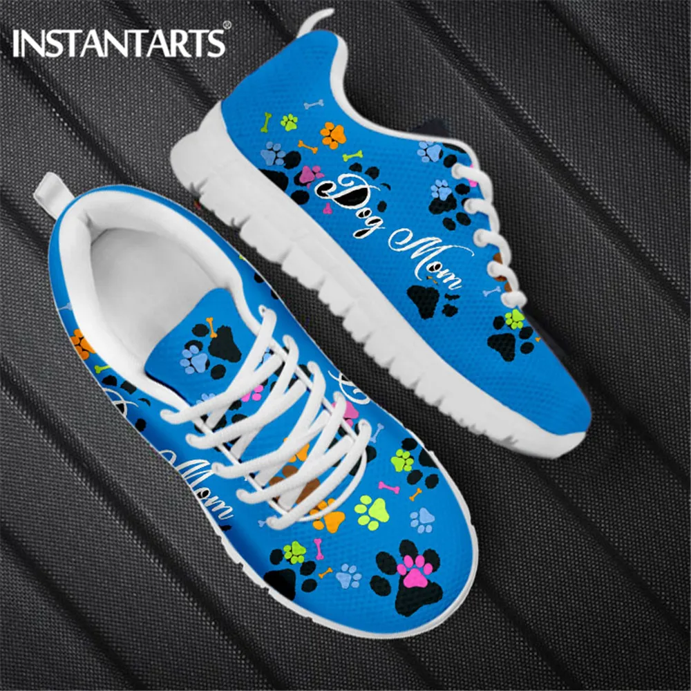

INSTANTARTS Casual Women Air Mesh Flat Sneakers Dog Mom Paw Brand Design Spring Autumn Female Lace Up Footwear Zapatillas Mujer