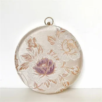 

2020 quality embroidery flowers wedding banquet wallets round shaped shoulder bags handmade dinner clutch purse MN1501