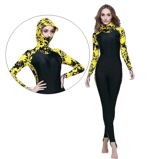Yellow SBART лайкра Рашгард с капюшоном Женский сдельный купальник UPF 50+ Дайвинг костюм Быстросохнущий длинный рукав купальники для серфинга всего тела - Цвет: Yellow