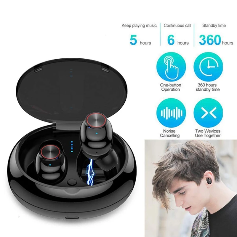 V5 Bluetooth 5,0 EDR Bluetooth гарнитура, 2 шт Беспроводные Наушники Mini True Bluetooth 5,0 стерео наушники Bass In-ear гарнитура(черный