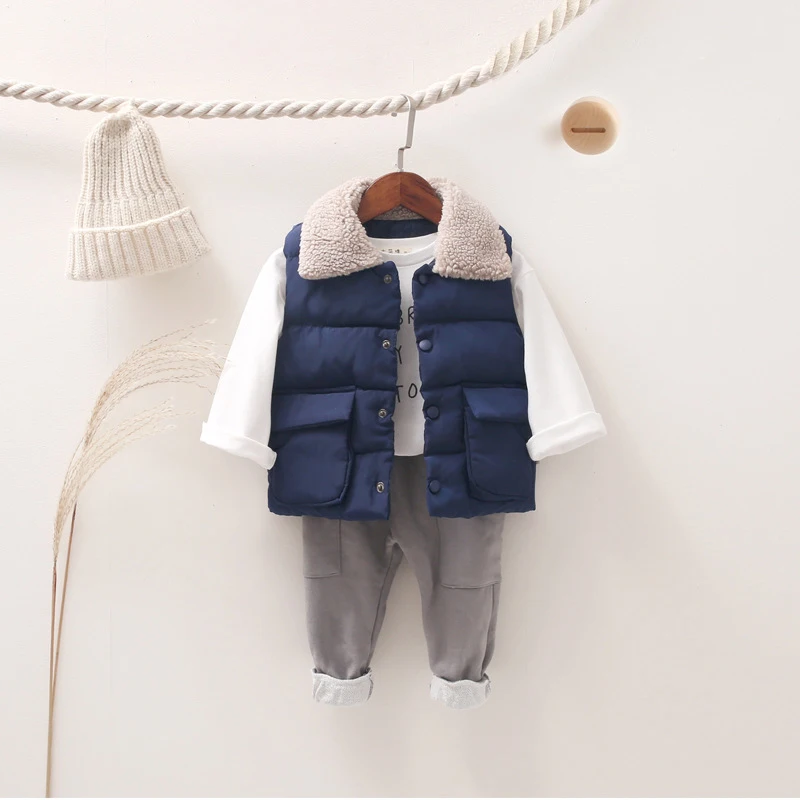 Kids Vest Fur Collar Girls Down Cotton Clothes Colete Infantil Casaco Infantil Menino Baby Boy Vest Kid Jacket Coat
