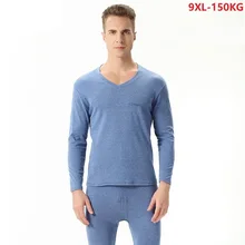 Осень Зима 8XL 9XL мужские теплые леггинсы плюс Размер 6XL 7XL топ+ штаны Эластичность Черный Человек мягкое нижнее белье кальсоны