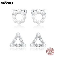 WOSTU, Настоящее серебро 925 пробы, треугольные серьги-гвоздики, Пресноводный Жемчуг, свадебные маленькие серьги для женщин, роскошные ювелирные изделия E215
