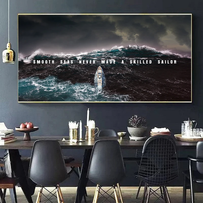 Современный пейзаж Картина на холсте парусного судна в Waves Wall Art плакат и печать