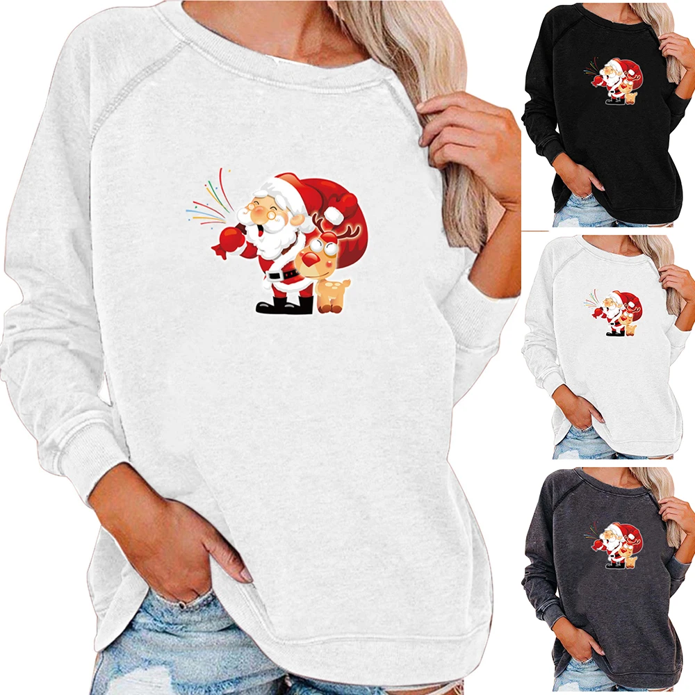 Рождественский Женский свитшот Crewneck свитшоты с длинным рукавом приталенный
