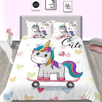 

New style cartoon Bedding Set with Unicorn Pattern Comforter Cover Set Single Double King Size for kids of Home Bedclothes