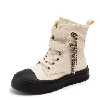 

Girls canvas shoes 2020 autumn new fashion soft bottom boys high casual shoes children anti-skid Martin boots 4-14 years old