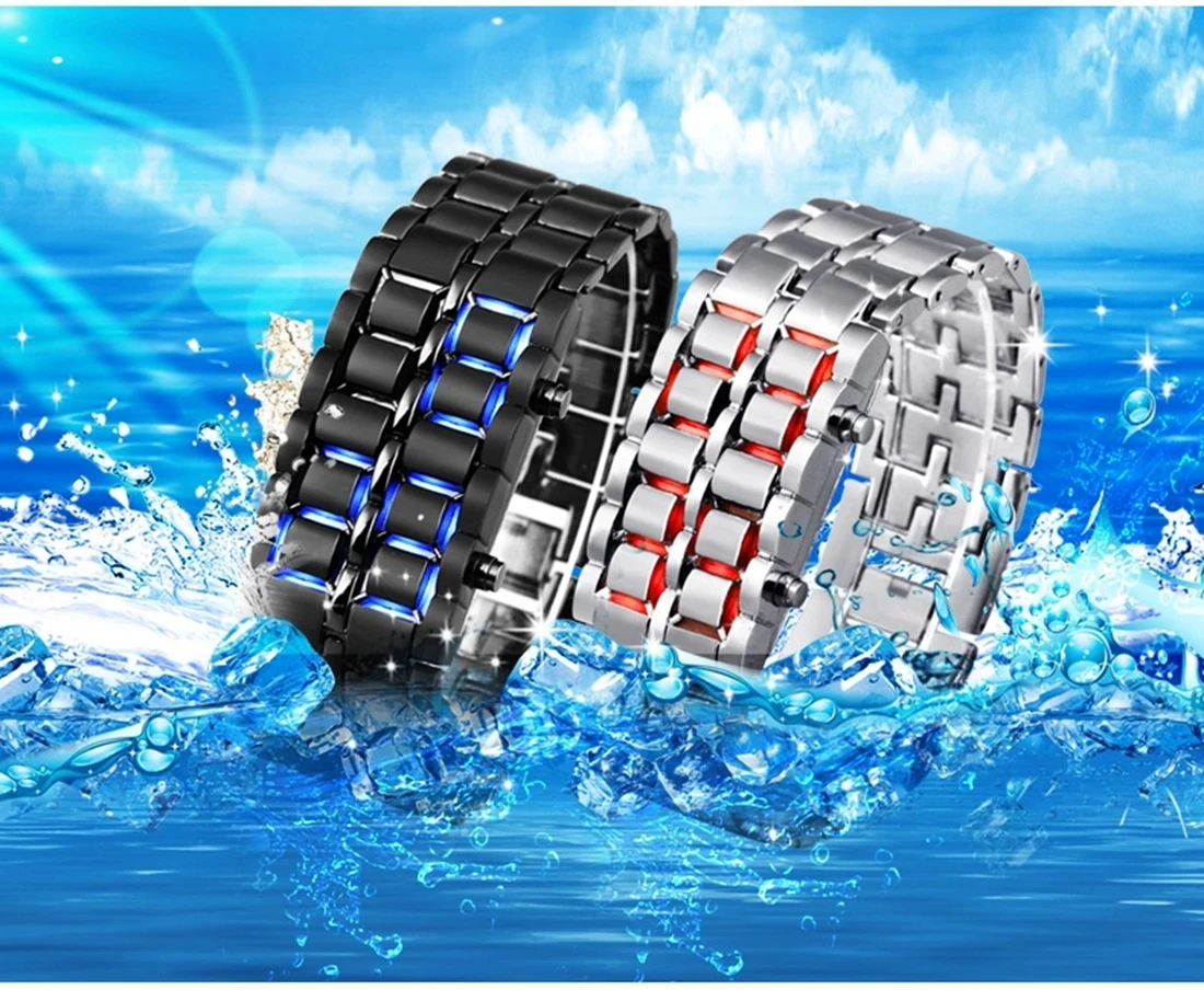 Lava Iron Samurai Men's Watch Luxury Stainless Steel Band LED Watches Date Hour Punk Bracelet Sport Wristwatches reloj hombre