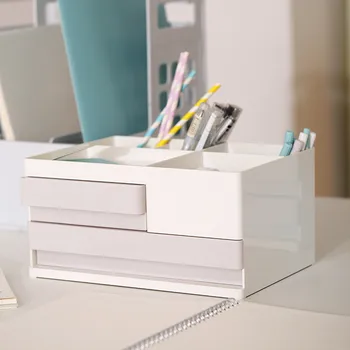 

Multi-function Drawer Plastic Pen Holder Storage Box Cosmetics Makeup Trinket Desk Stationery Home Office Storage Box Organizer