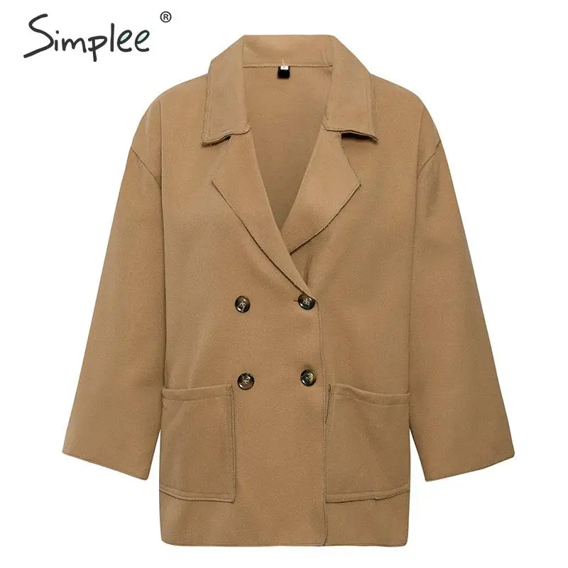 

Simplee Elegant double breasted women blends Long sleeve pockets female short overcoat Autumn winter office ladies tweed coats
