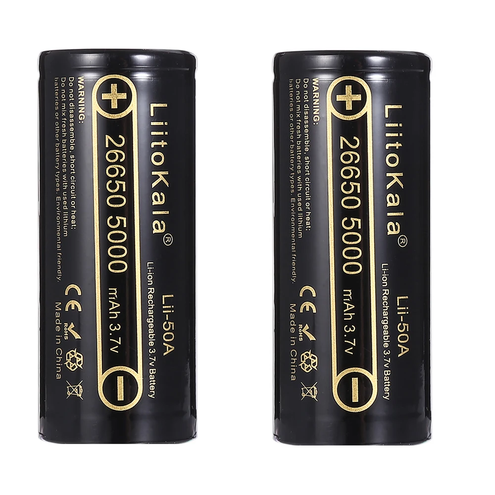 2 batteries Liitokala lii-50A 5000mAh литиевая аккумуляторная батарея 26650 INR26650 20A фонарик/Аккумуляторы для микрофона - Цвет: 2 batteries