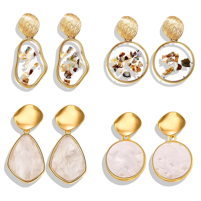 

Fashion Korean Alloy Drop Earring Women Statement Inaly Resin Stone Round Elegant Dangle Unique Design Earring Wedding Jewelry