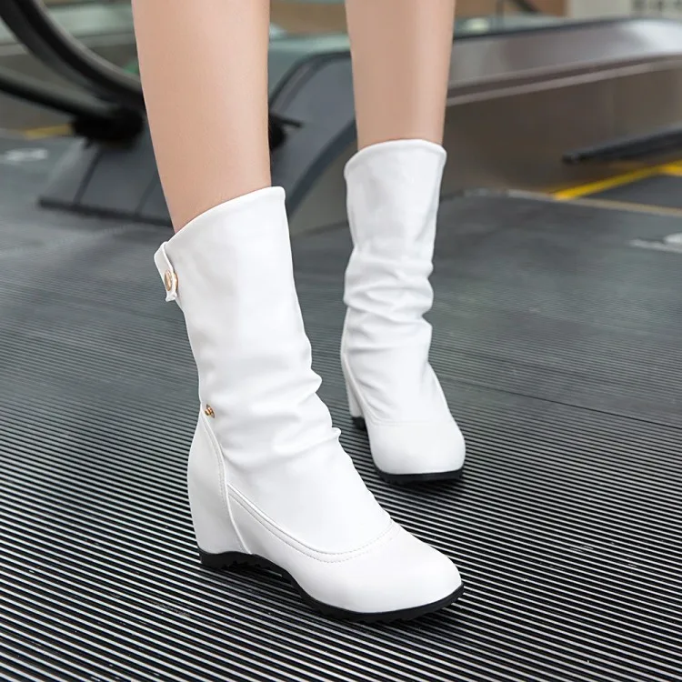 White Platform Heighten Boots High Heel Wedge Heels Ankle Boots For Women Casual Strap Woman Shoes Winter Biker Boots Big Size
