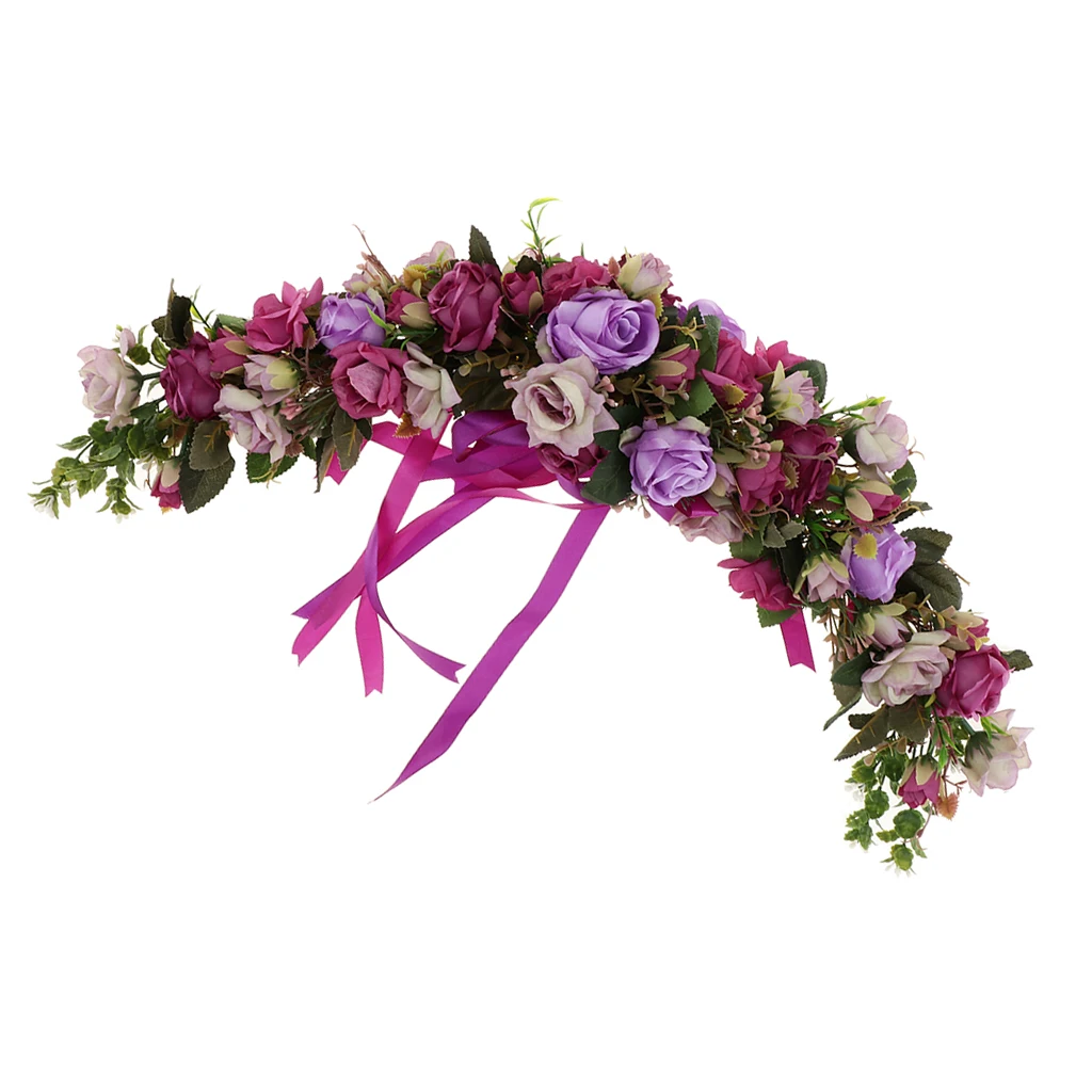 Simulation Rose Flower Chair Back Window Mirror Wall Door Wreath Garland Hanging Wedding Decorations