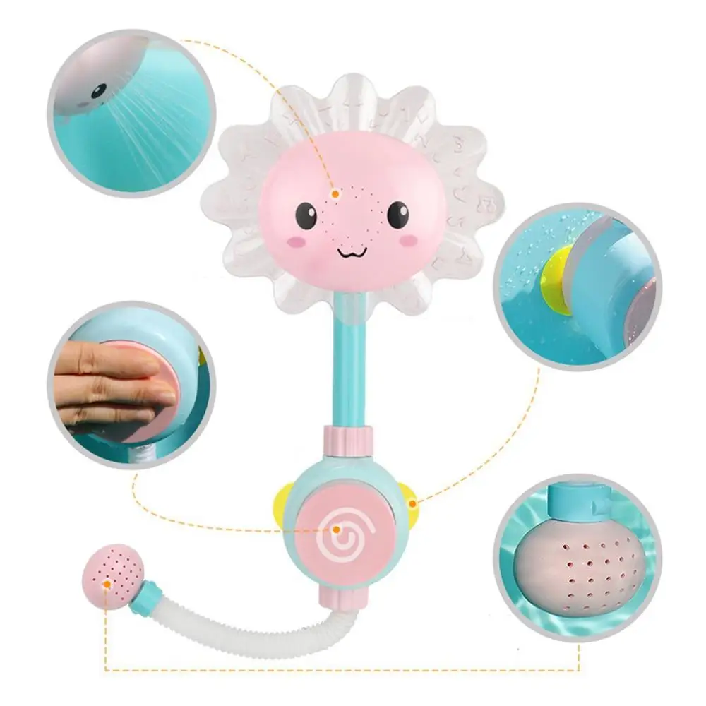 

Cute Elephant Baby Bath Shower Head Children Bath Toys Manual Sunflower Shower Baby Bath Water Spray for Boys and Girls
