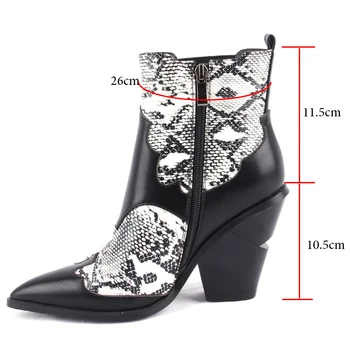

Women Casual Stacked High Heels Snake Print Zip Ankle Boots Shoes Female Ladies Ankle Booties Pointed Toe Western Footwear Boots