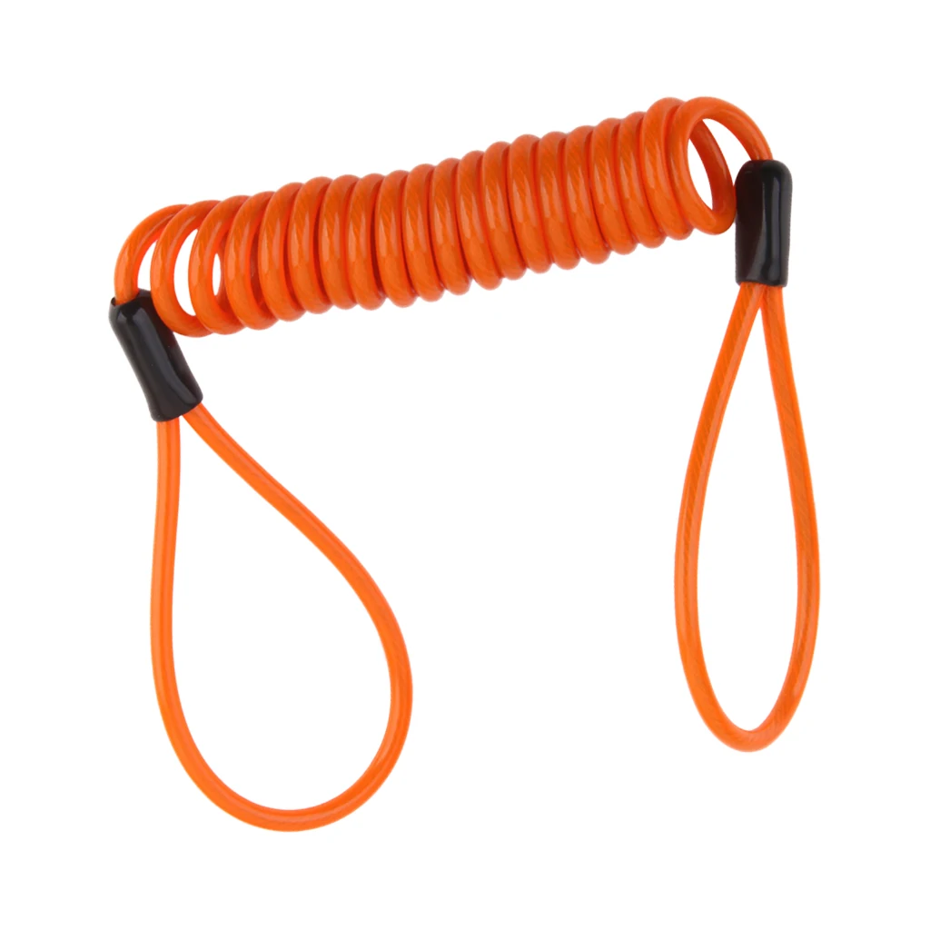 Safety Lanyard Spring Coil Wire Rope Disc Brake Lock Reminder Cable -Orange