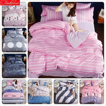 

Pink Stripe Duvet Cover 3/4 pcs Bedding Set Adult Kids Girl Soft Bed Linen Single Full Double Queen King Size Bedspreads 150x200