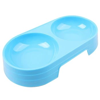 

1Pc Cheap Practical Pet Bowl Creative Candy Color Plastic Dual-Bowl Pet Feeding Supplies Cat Dog Food Water Feeder Random Color