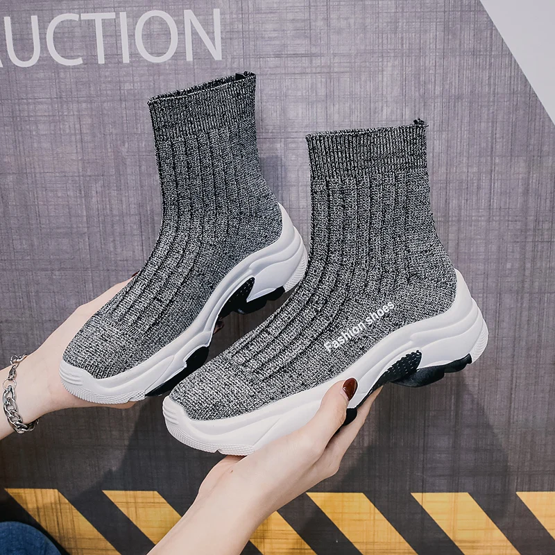 

High Top women Summer Sneakers Sock Women's Sport Shoes women's Sport Shoes women Running Shoes 2019 Black M3-64