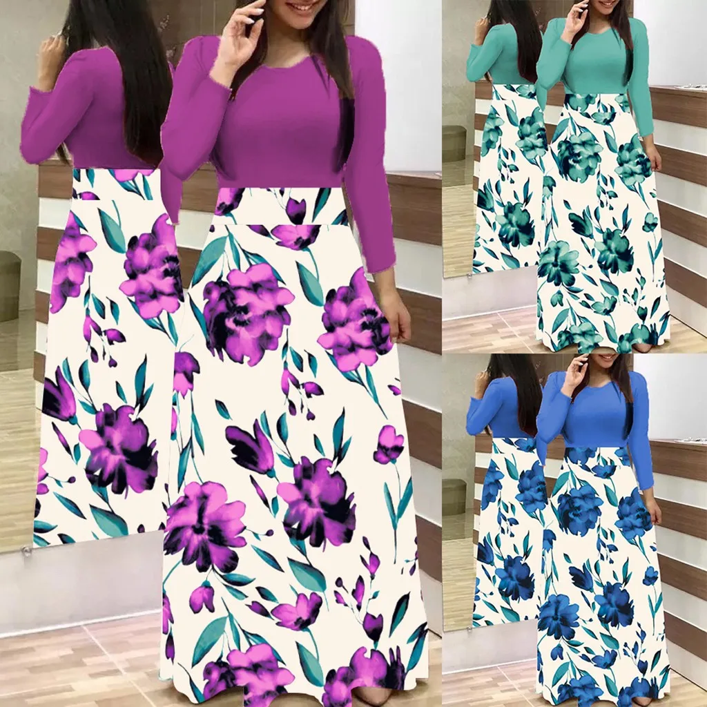 Женское платье 2020 Осень Зима Новая мода женское с длинным рукавом цветочный