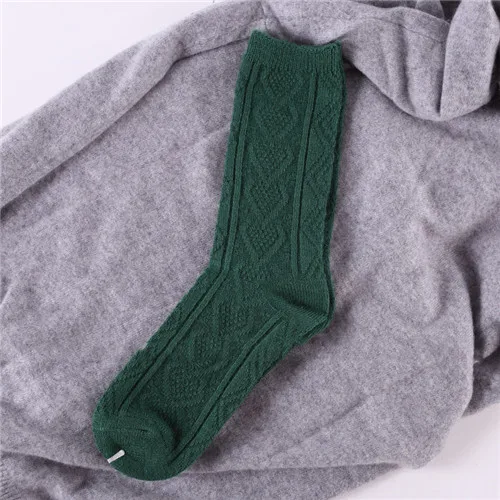 RETRO GREEN CHAOZHU, Осень-зима, шерстяные плотные теплые базовые однотонные носки, в рубчик, свободные, наборные, базовые носки для женщин - Цвет: RETRO GREEN