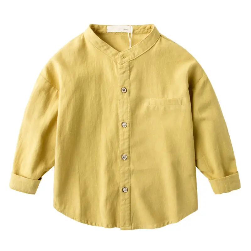 Детские рубашки для мальчиков г. Осенние однотонные рубашки для малышей с длинными рукавами, хлопковые модные брендовые топы для маленьких мальчиков, Детские рубашки - Цвет: Цвет: желтый