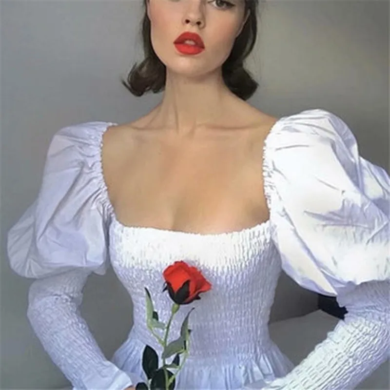 Женский топ с длинным рукавом, хлопковые топы, длинная рубашка с пышными рукавами, белая женская тонкая модная блузка, рубашки, корейская модная одежда