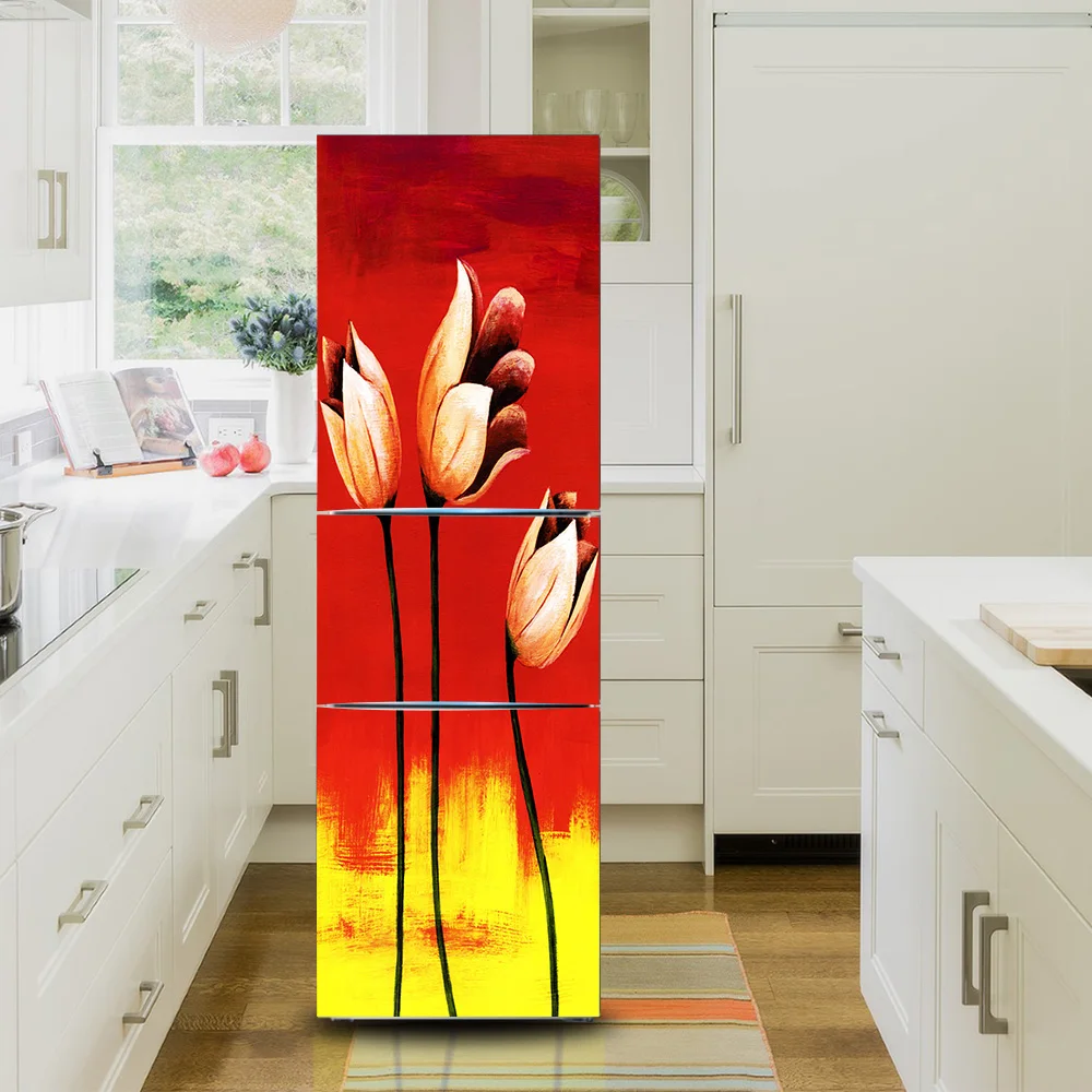 

Creative Flowers Pattern Self-adhesive Fridge Door Sticker Decorative Refrigerator Stickers For Kitchen Living Room Home Decor