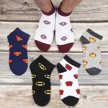 

5 pairs Men socks marvel sports super man bat man captain american iron man spide man spring summer short cotton socks