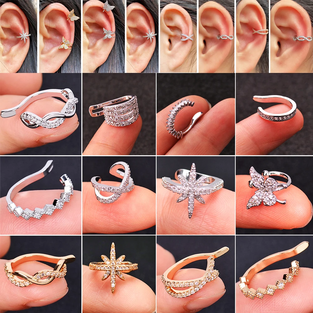 1pc Cz Ear Cuff Ear Helix Cartilage Conch Fake Piercing Jewelry