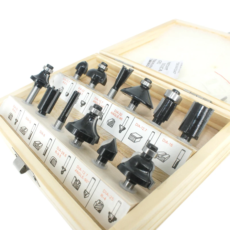 12pcs 6mm Shank Router Bit Set Trimming Straight Corner Beading Bits for Wood Milling Cutter Carbide Cutting Woodwork Tool 06011