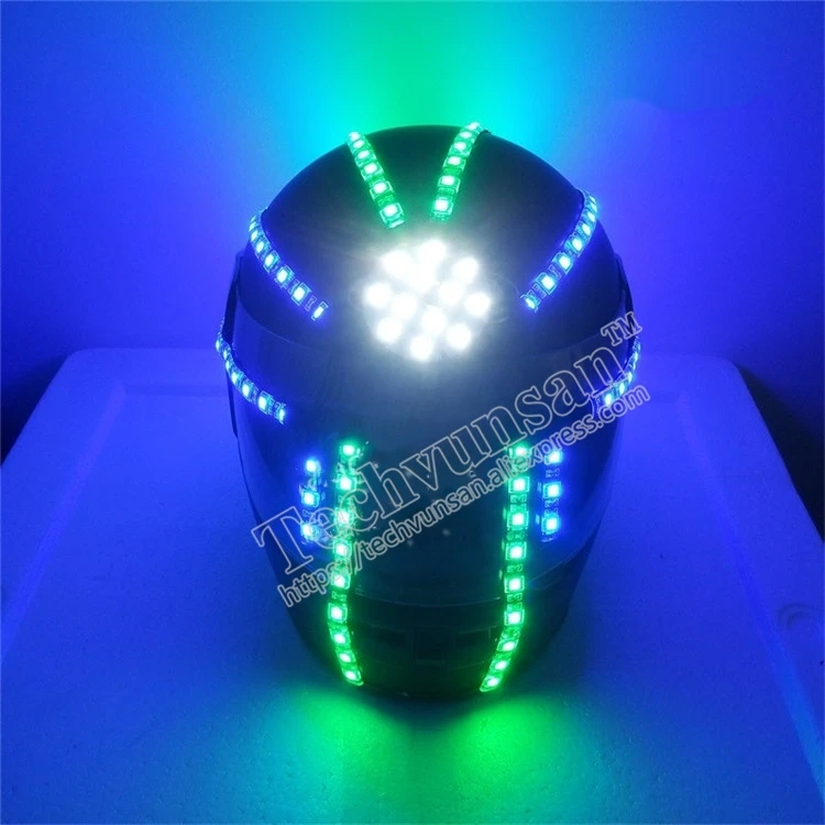 Blue green Helmet Светодиодный синий зеленый Светящийся Шлем светодиодная маска для выступлений для бара ночного клуба сценический робот лазерный танцевальный реквизит - Цвет: Blue green Helmet
