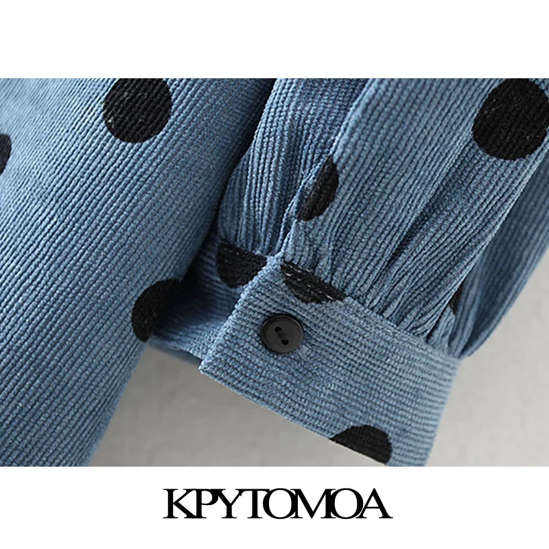  Vintage Elegant Polka Dot Pockets Corduroy Mini Dress Women 2020 Fashion O Neck Long Sleeve Female 