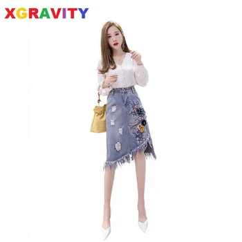 

Fashion Ripped Destroyed Denim Skirts Womens High Waist Pencil Long Skirt Elegant Skirt Plus Size S-3XL Faldas Mujer Moda A033