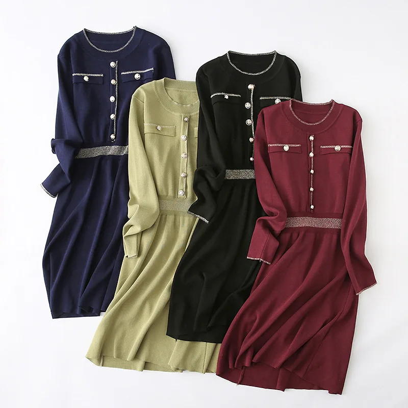 

A Generation of Gold Lines Embedded Flash Elegant Waist Hugging Slimming Jersey Dress Women's Autumn And Winter 2019 New Entity