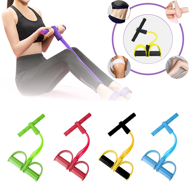 4-tube Fitness Elastic Pull Rope Foot Pedal Body Slim Yoga Resistance Multifunctional Bands Workout Latex Exercise | Спорт и