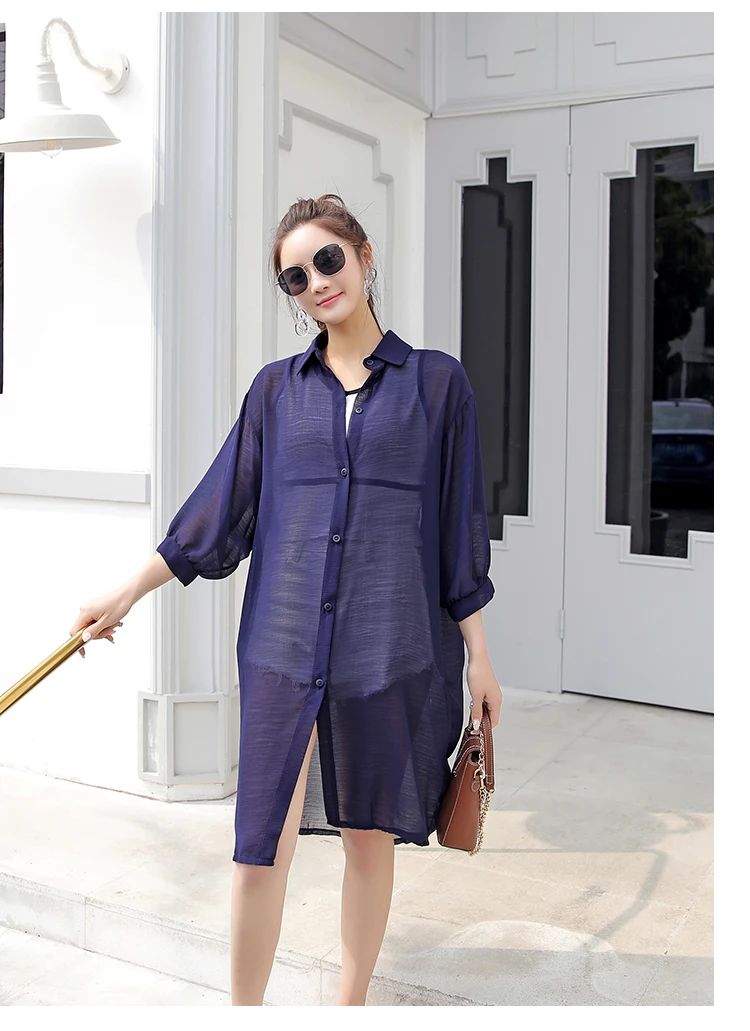 Blusas mujer de moda, Женские топы и блузки на пуговицах, рукав до локтя, отложной воротник, длинная рубашка, восемь цветов, модные женские топы