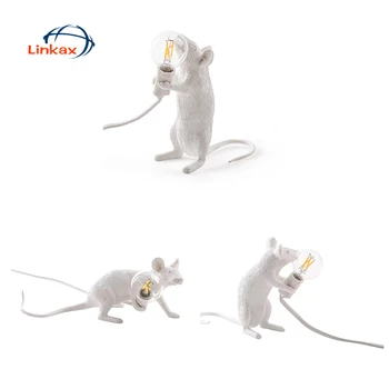 

Resin Animal Rat Mouse Table Lamp Small Mini Mouse Cute LED Night Lights Bedroom Home Decor Desk Lights Bedside Lamp EU Plug